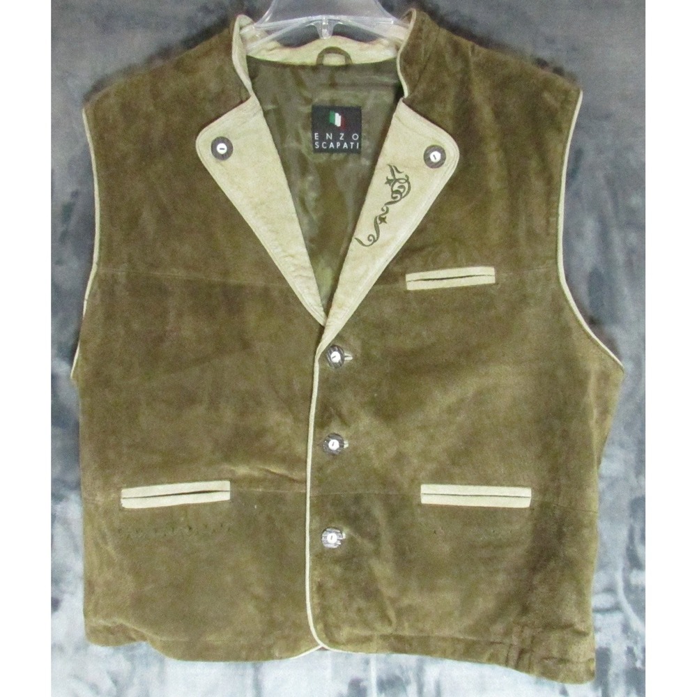 Enzo Scapati Men's Leather Suede Echtleder Vest Size 56 (XL) Brown Tan Italy
